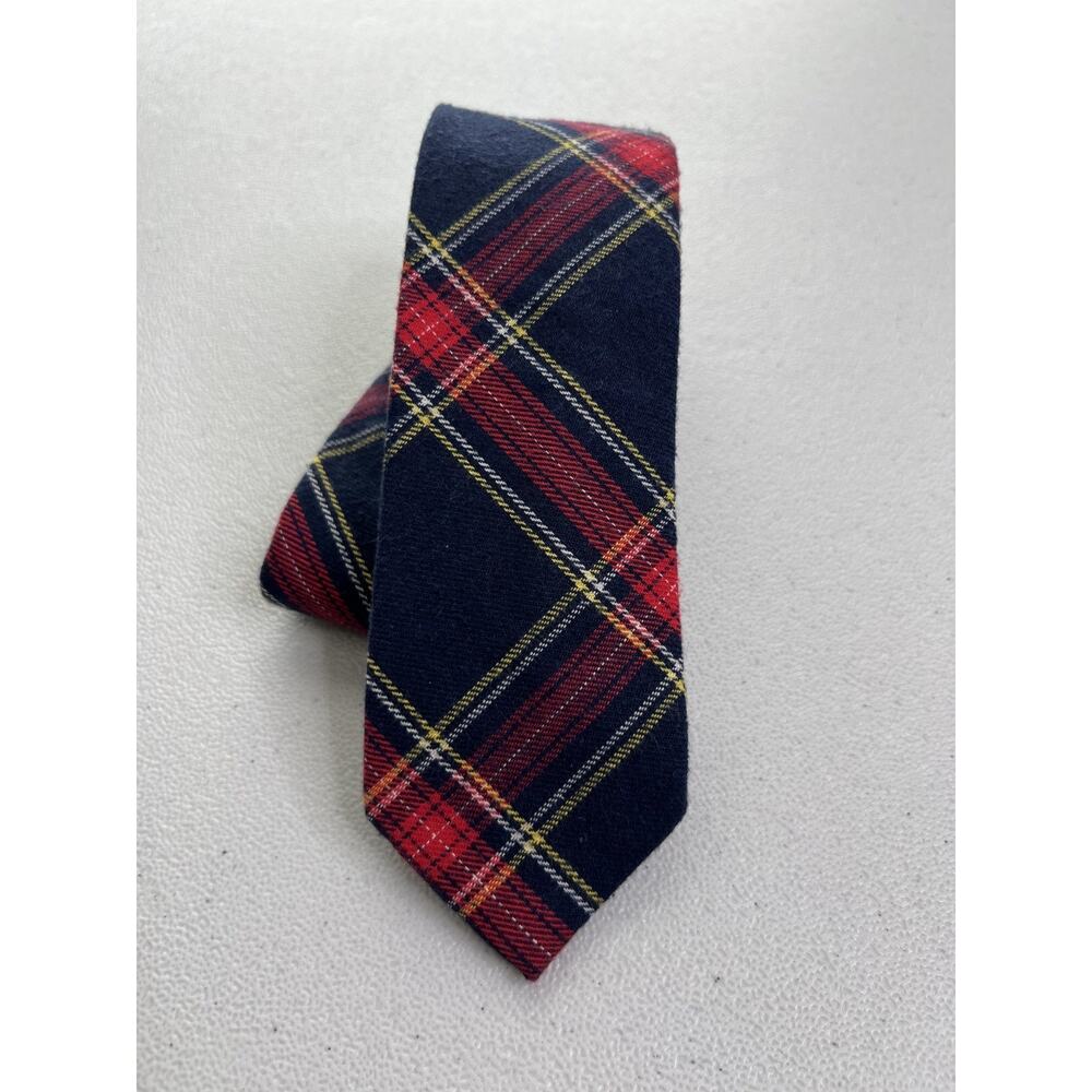 Bar III Blue, Red, Yellow Plaid Pattern 100% Cotton Skinny Tie NWOT